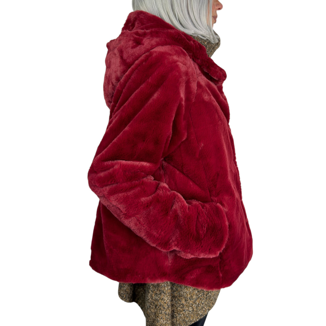 FAUX FUR SHORT JACKET W/HOOD