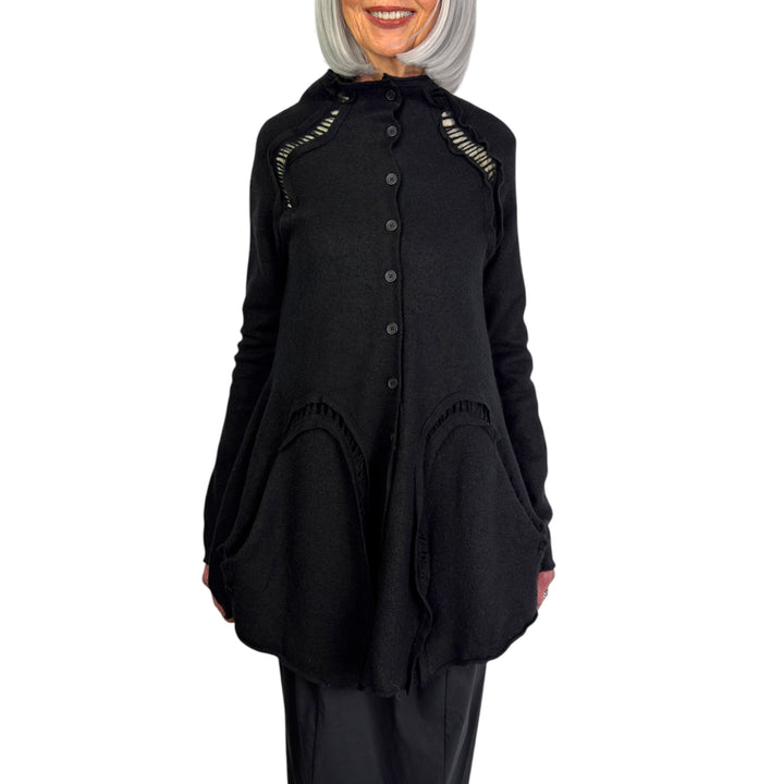 BOILED WOOL LONG CARDIGAN