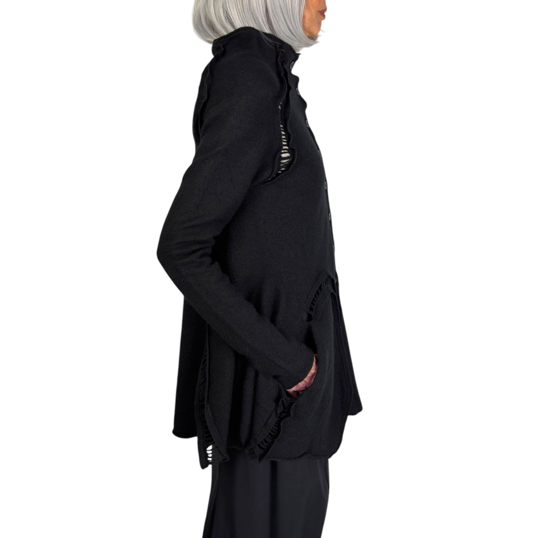 BOILED WOOL LONG CARDIGAN