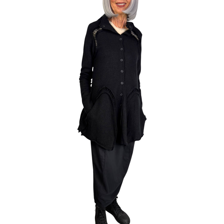 BOILED WOOL LONG CARDIGAN