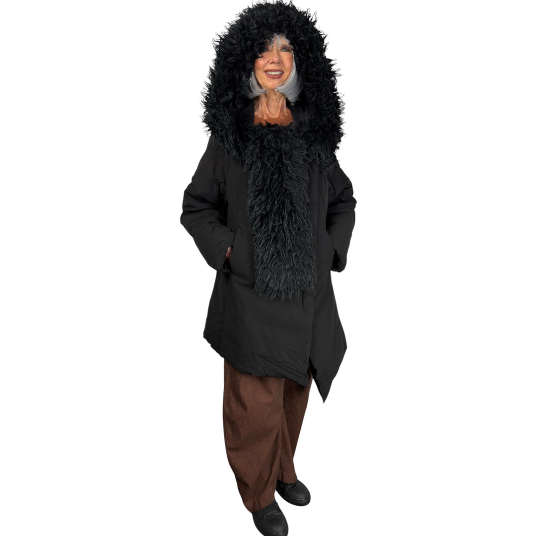 FAUX FUR HOOD/SCARF PUFFER COAT