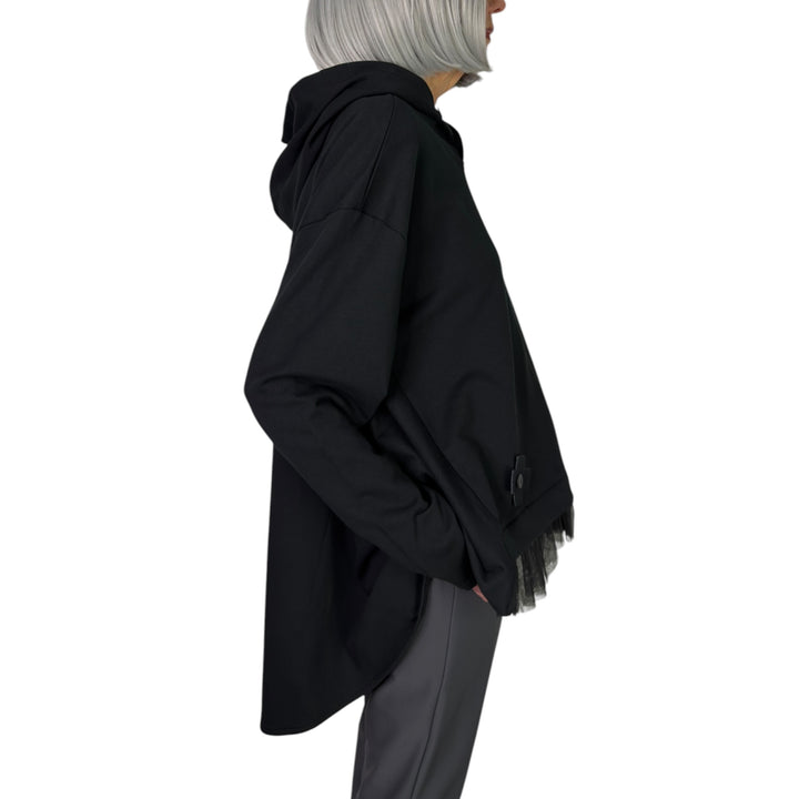 TULLE HEM HOODED SWEATSHIRT