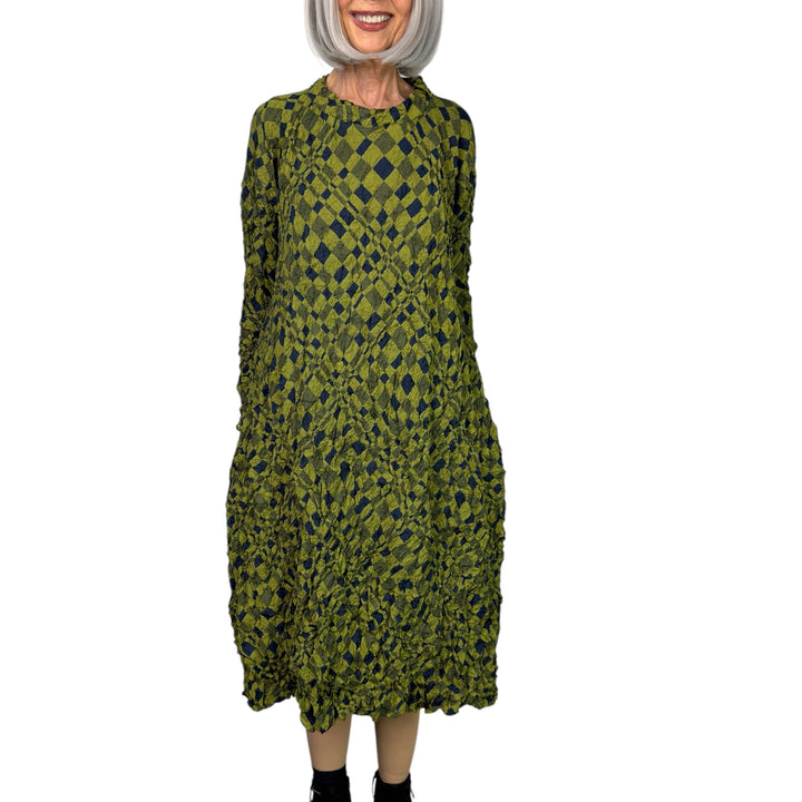 PRINTED CRINKLE PLEAT DRESS