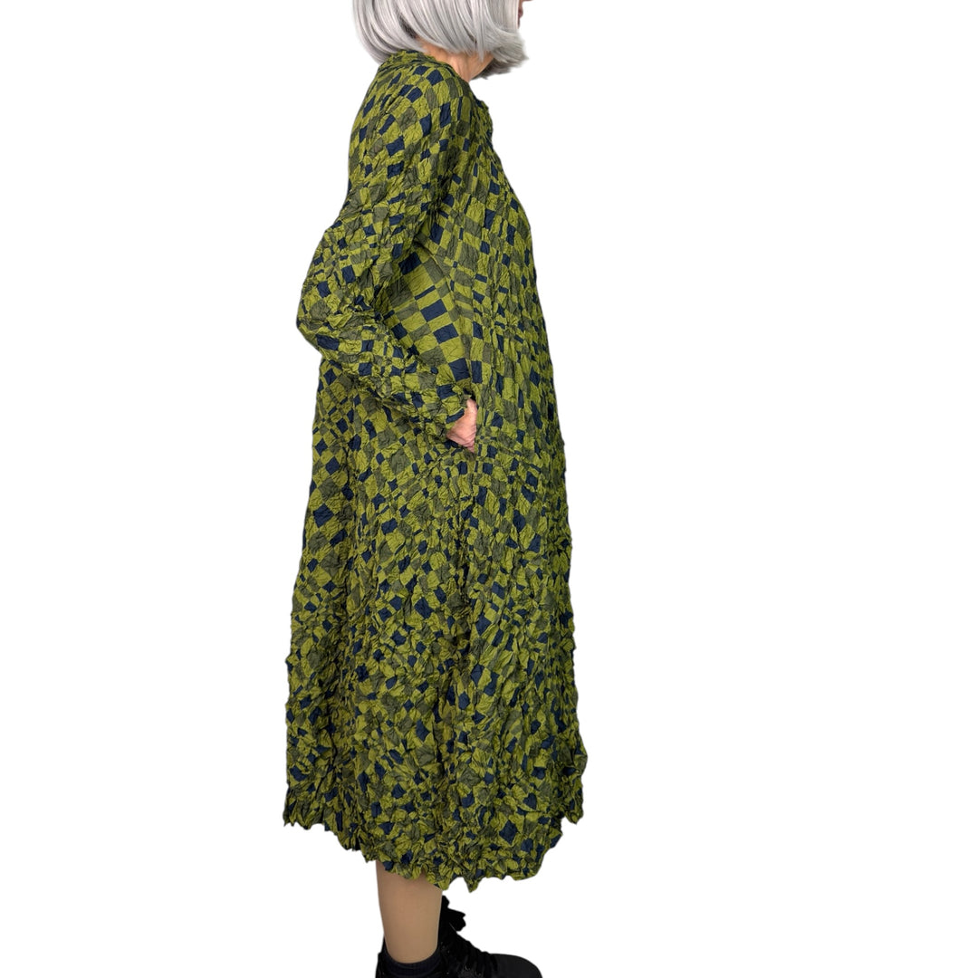PRINTED CRINKLE PLEAT DRESS
