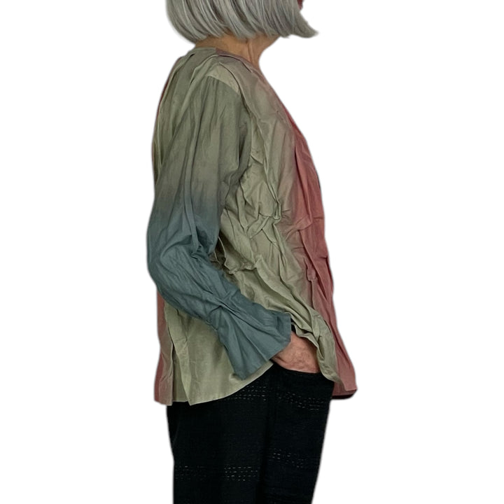 WAVY TUCKED V-NECK BLOUSE