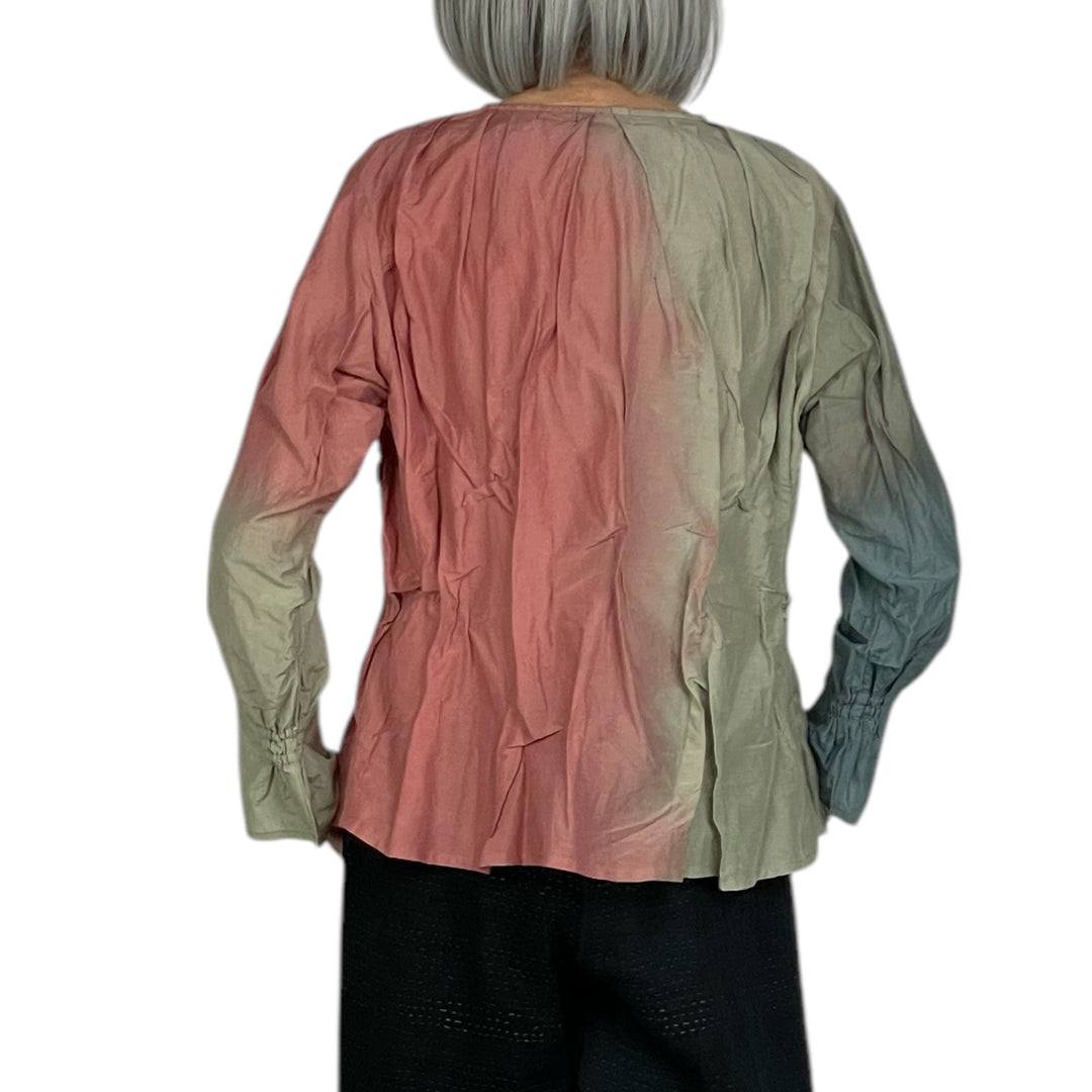 WAVY TUCKED V-NECK BLOUSE