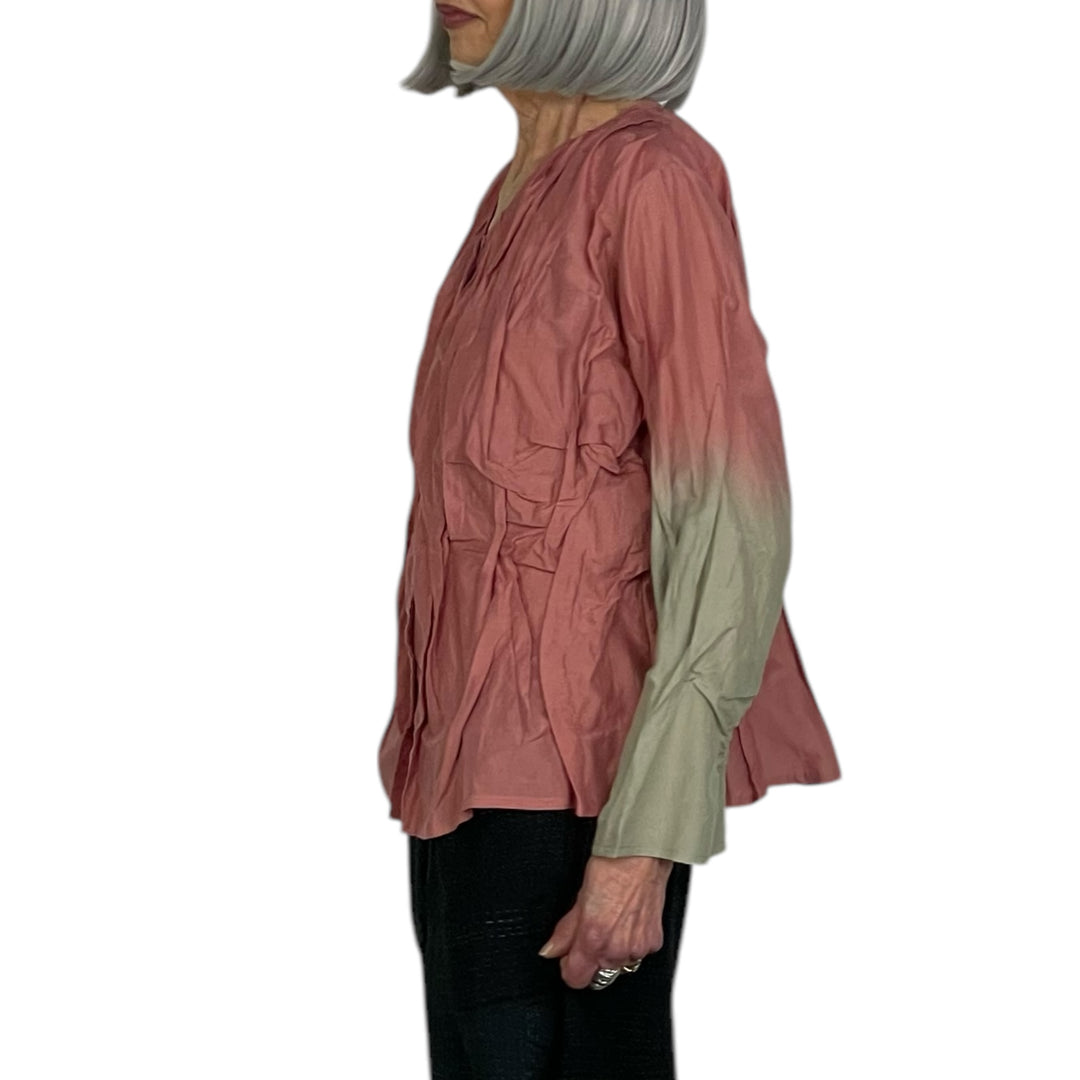 WAVY TUCKED V-NECK BLOUSE
