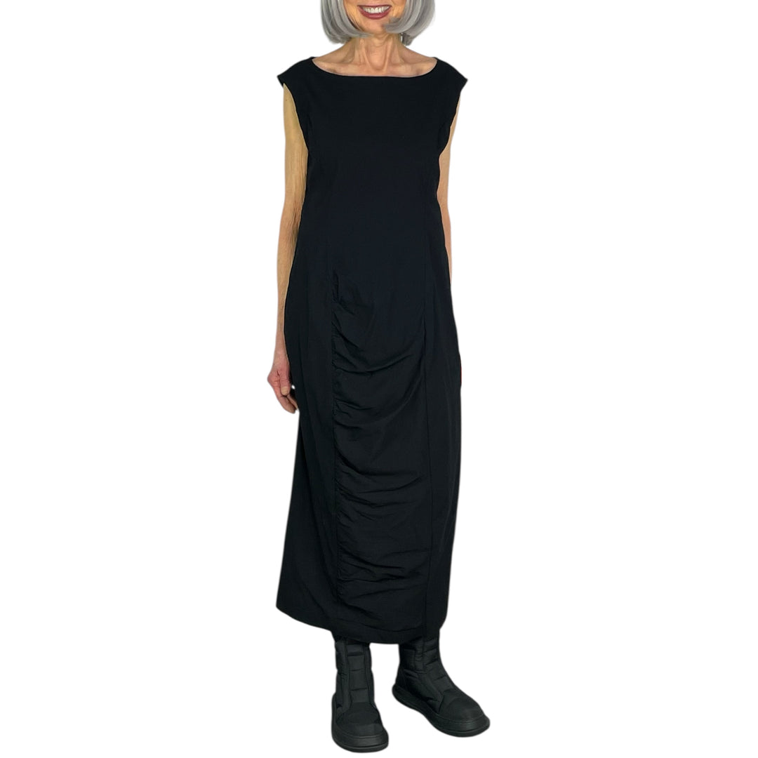 SLEEVELESS SHIRRED FRONT DRESS