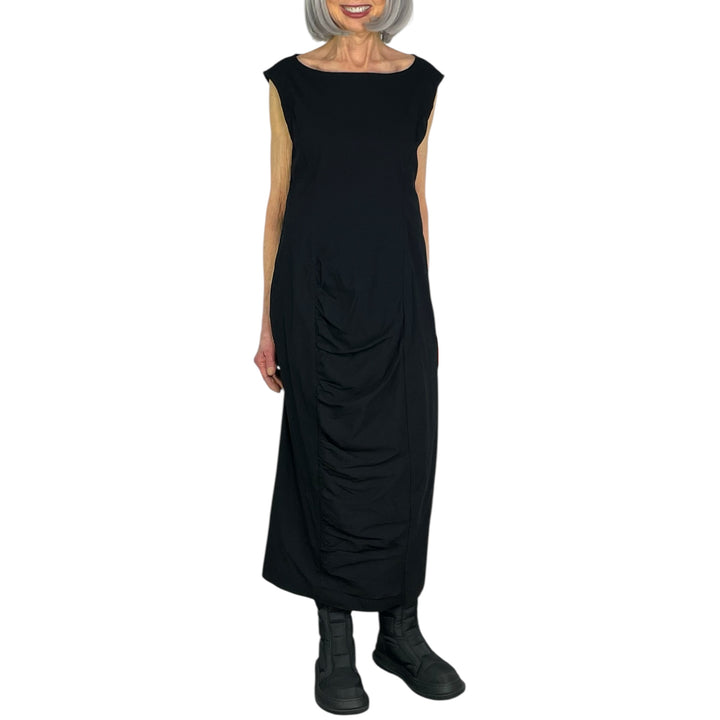 SLEEVELESS SHIRRED FRONT DRESS