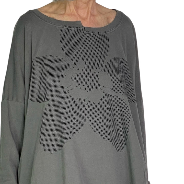 FRENCH TERRY FLOCK PRINTED SWEATSHIRT