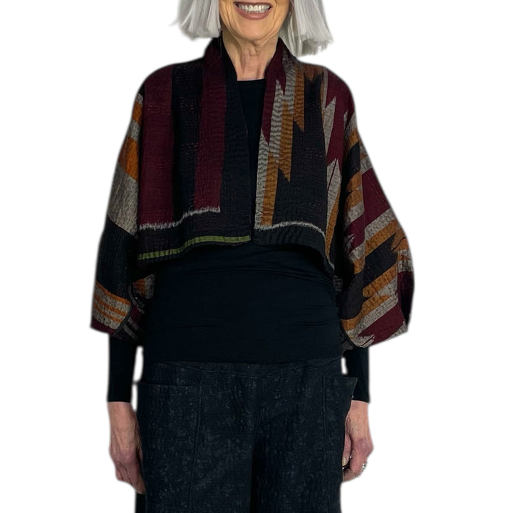 HANDLOOM IKAT W/OMBRE PUFF SLEEVE SHRUG