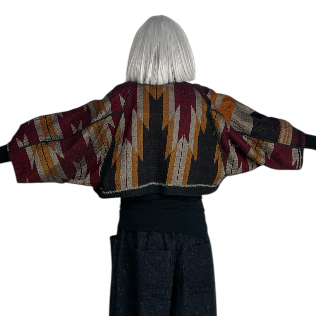 HANDLOOM IKAT W/OMBRE PUFF SLEEVE SHRUG