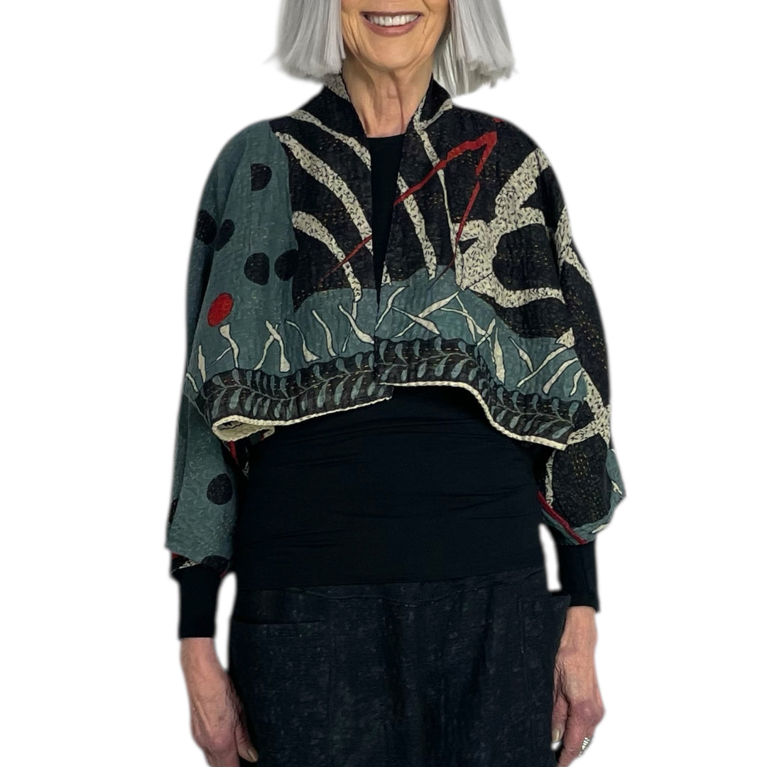 DOT PAISLEY PUFF SLEEVE SHRUG