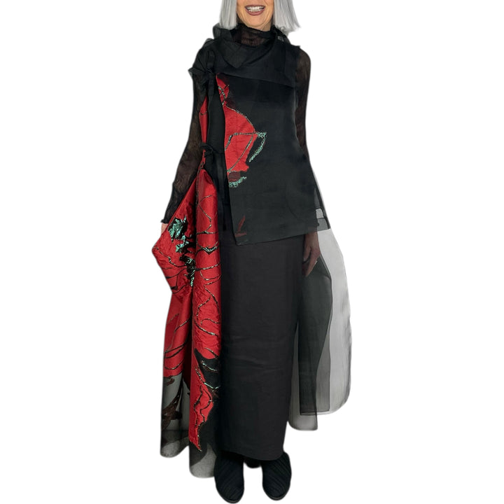 BROCADE/SHEER LONG VEST