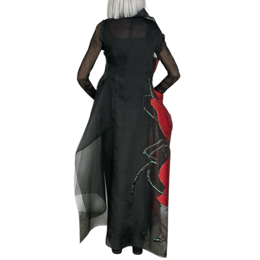 BROCADE/SHEER LONG VEST