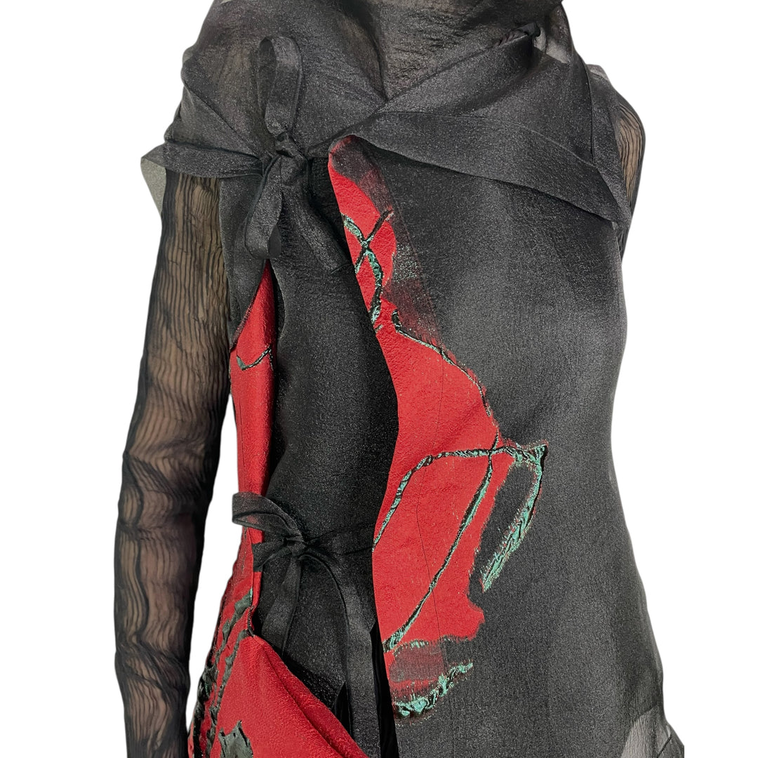 BROCADE/SHEER LONG VEST