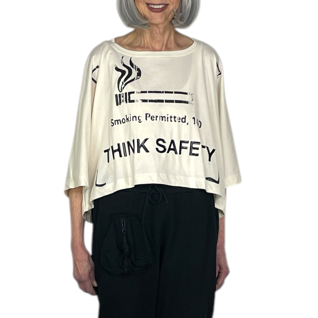 "THINK SAFTEY" PRINT CROP TEE