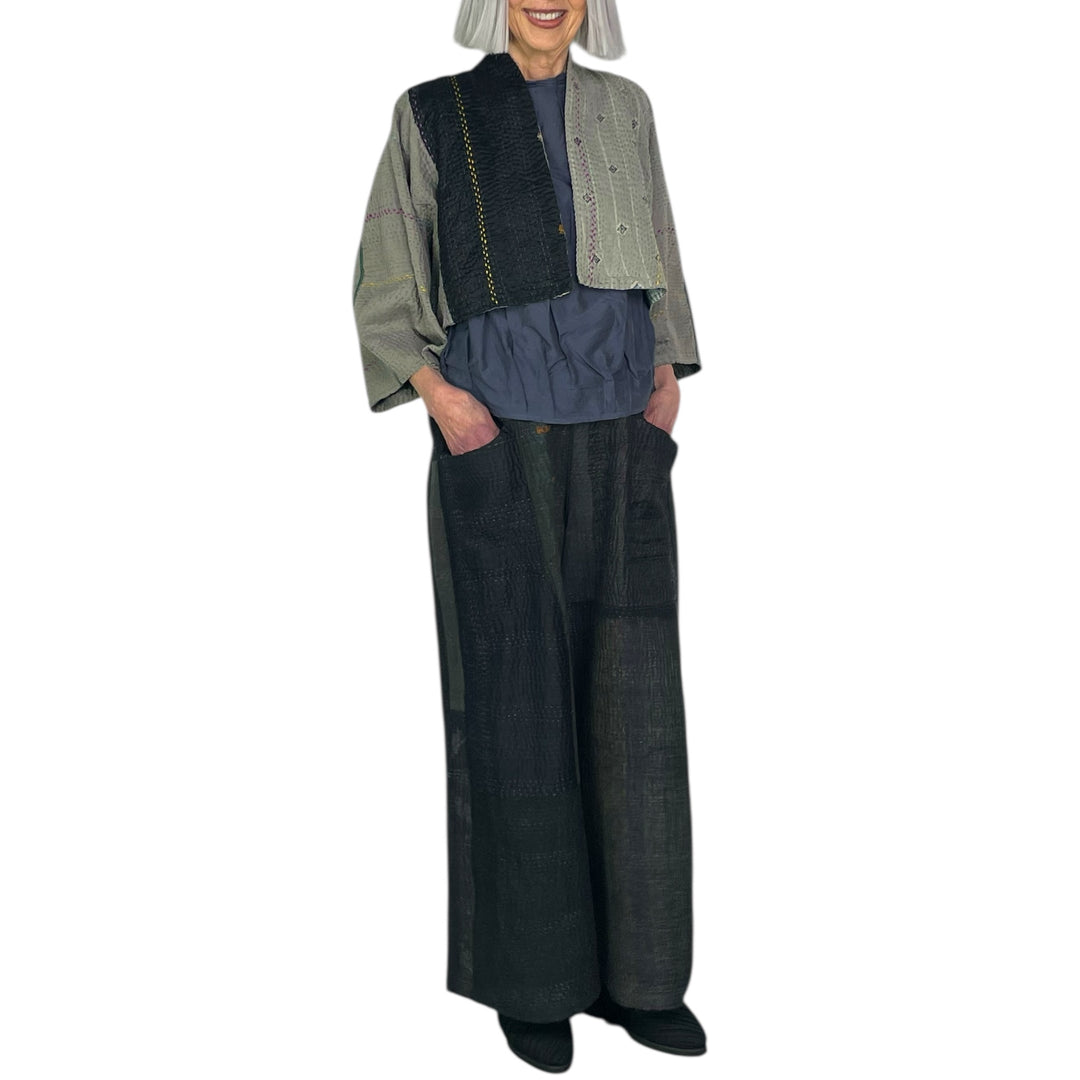 JEWEL WOVEN PATCH PUFF SLEEVE SHRUG