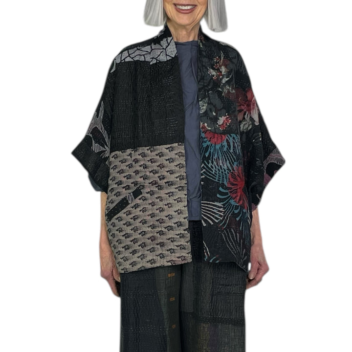 GEORGETTE JACQUARD/PATCH MINI PONCHO