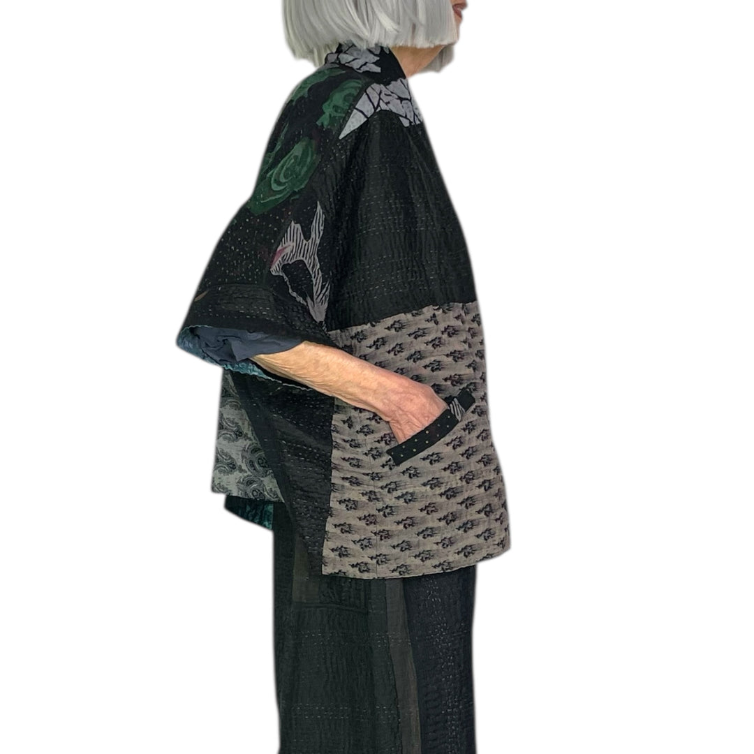 GEORGETTE JACQUARD/PATCH MINI PONCHO