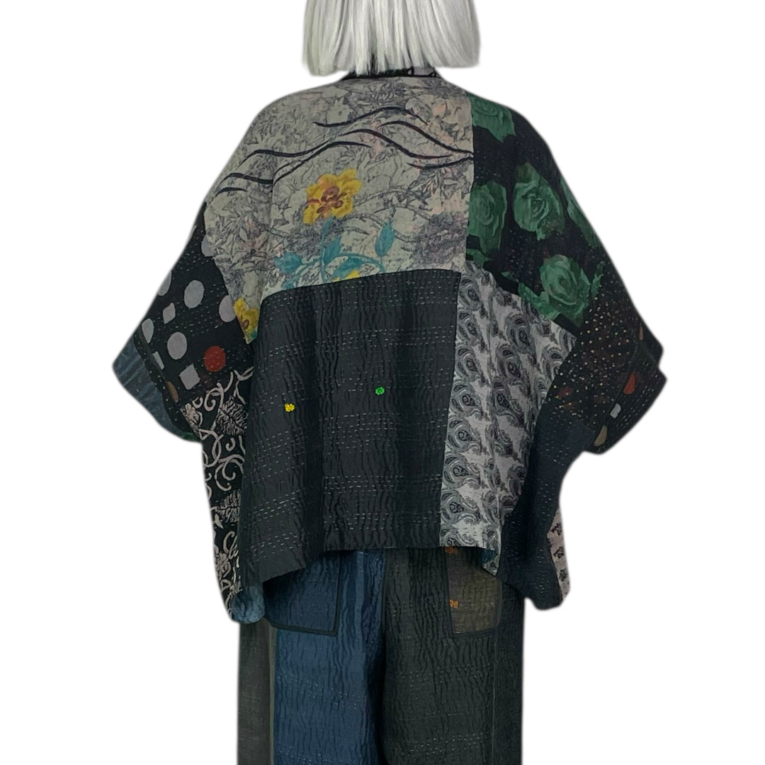 GEORGETTE JACQUARD/PATCH MINI PONCHO