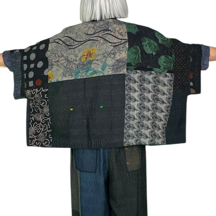 GEORGETTE JACQUARD/PATCH MINI PONCHO