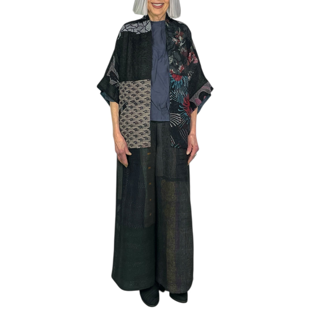 GEORGETTE JACQUARD/PATCH MINI PONCHO