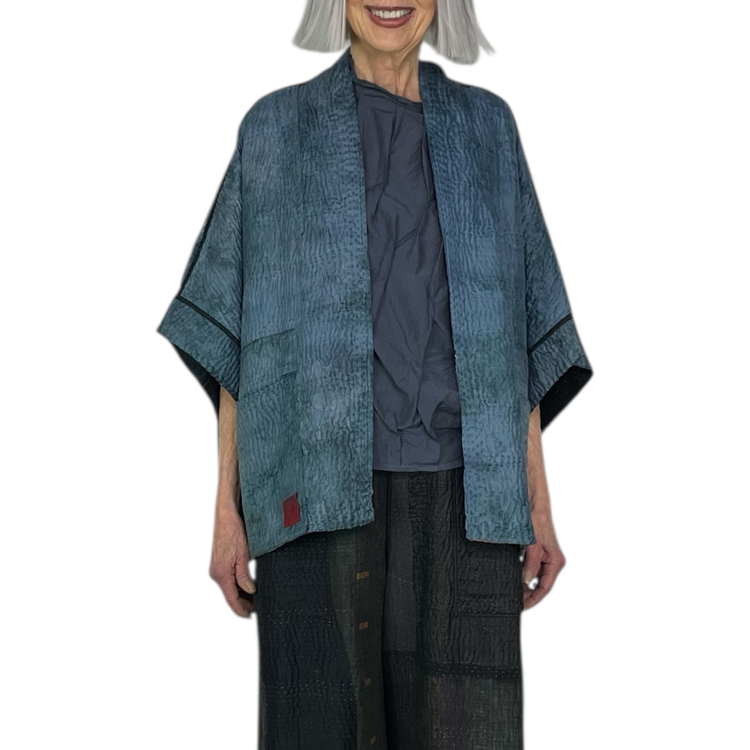 GEORGETTE JACQUARD/PATCH MINI PONCHO