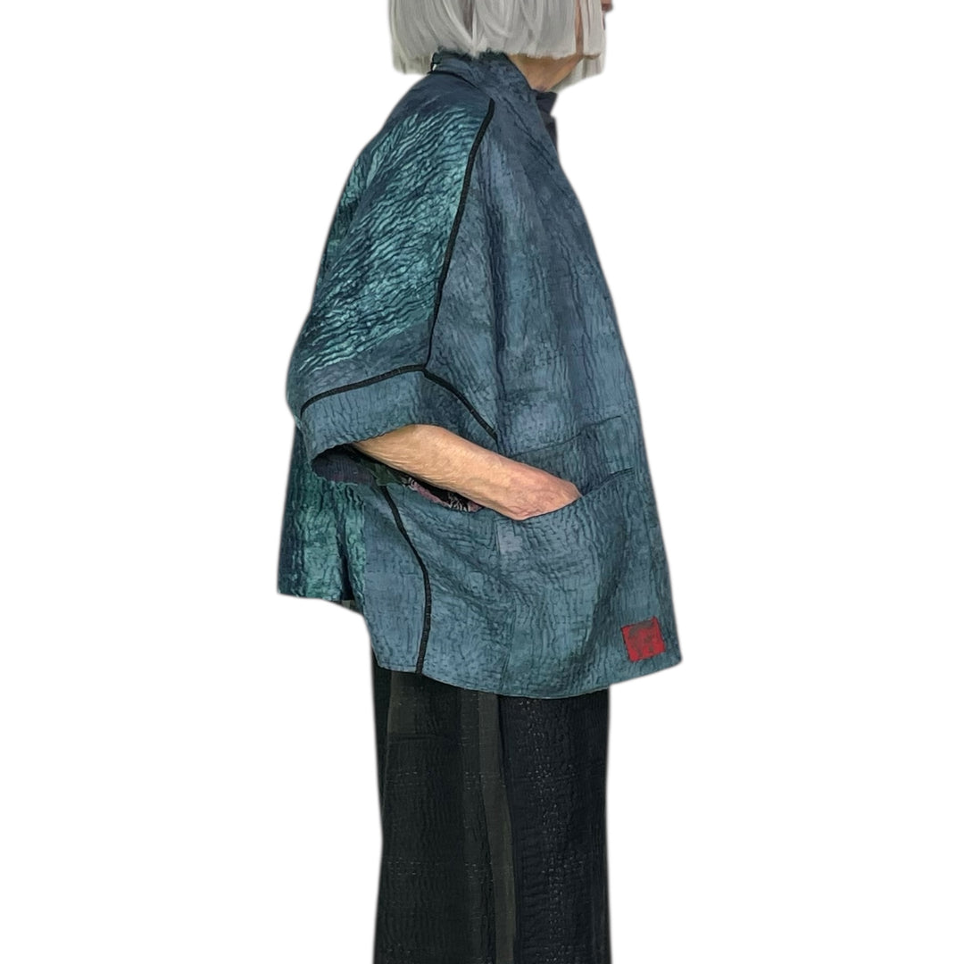 GEORGETTE JACQUARD/PATCH MINI PONCHO