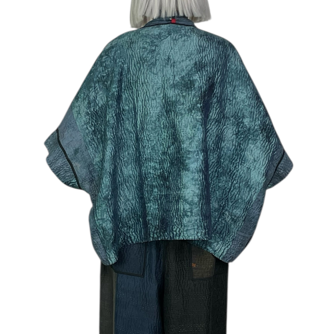 GEORGETTE JACQUARD/PATCH MINI PONCHO