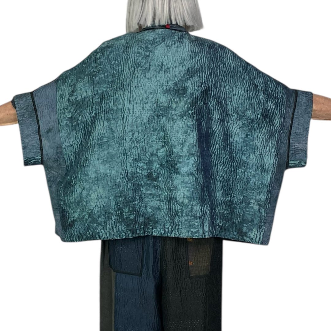 GEORGETTE JACQUARD/PATCH MINI PONCHO