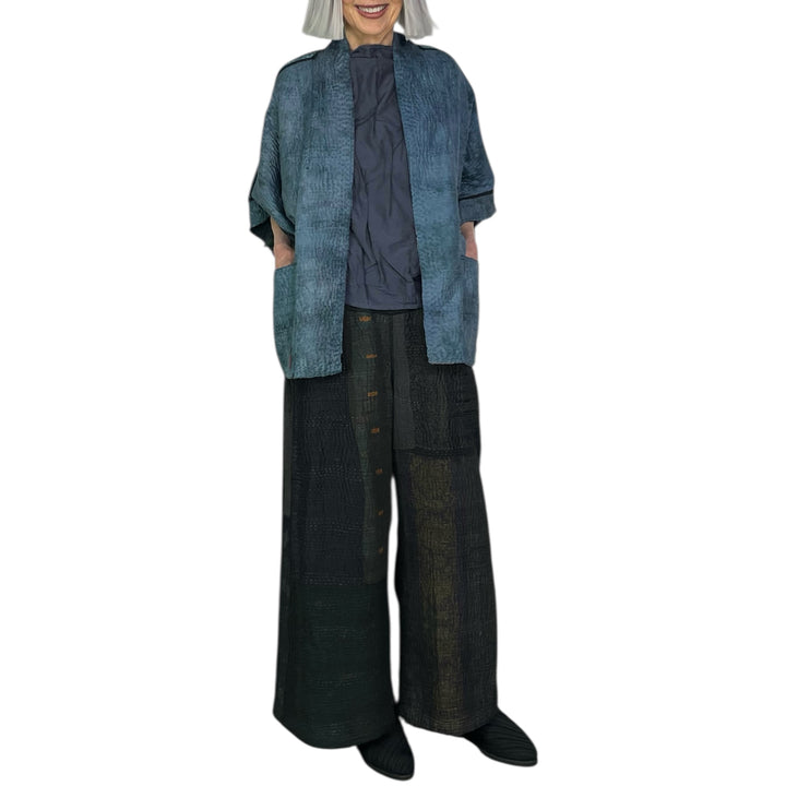 GEORGETTE JACQUARD/PATCH MINI PONCHO