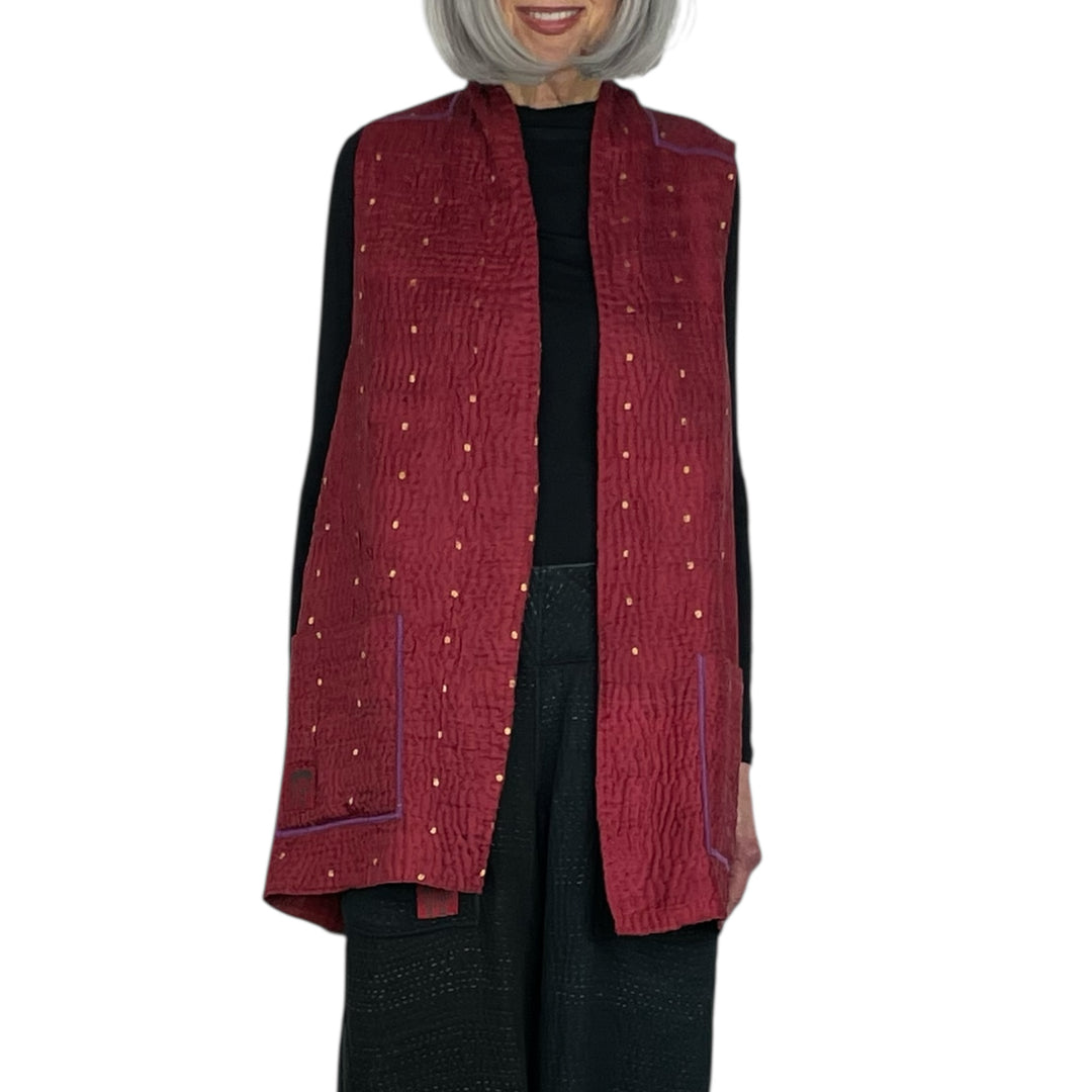 GEORGETTE JACQUARD PATCH KIMONO VEST SHORT