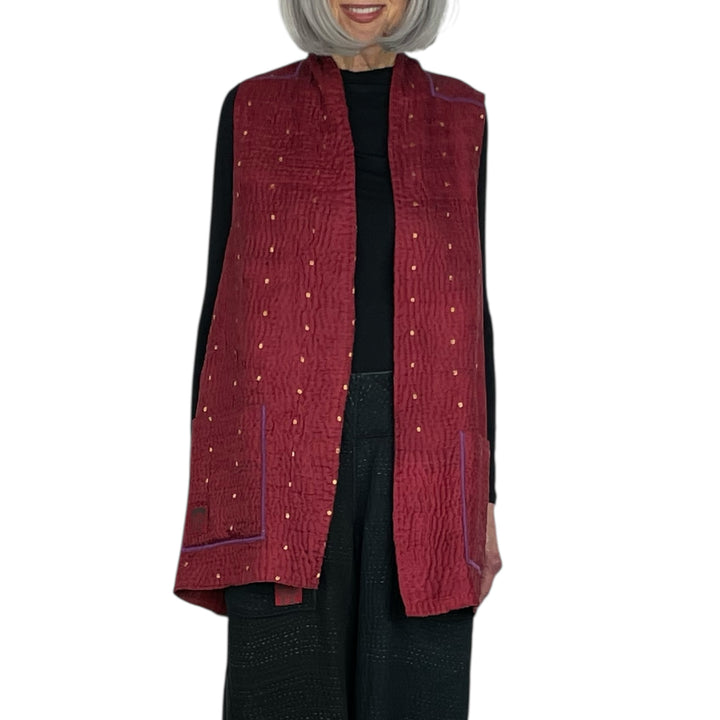 GEORGETTE JACQUARD PATCH KIMONO VEST SHORT