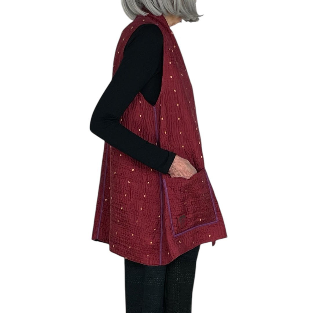 GEORGETTE JACQUARD PATCH KIMONO VEST SHORT