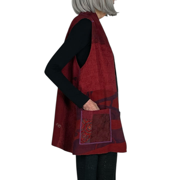 GEORGETTE JACQUARD PATCH KIMONO VEST SHORT