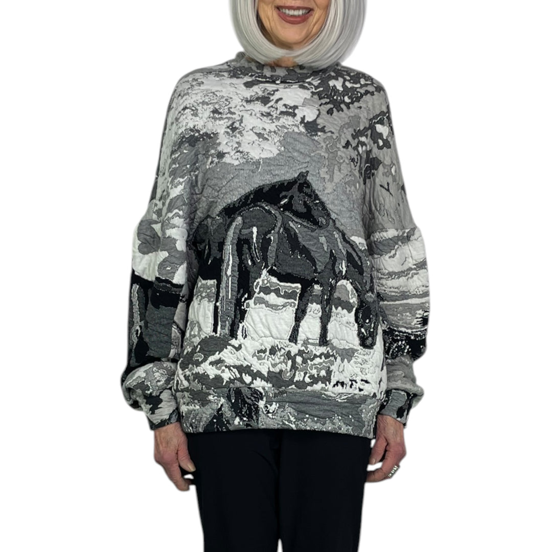 UNISEX HORSE GREYSCALE SWEATER