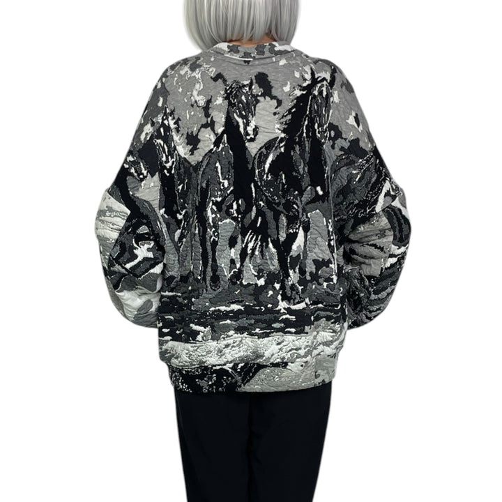 UNISEX HORSE GREYSCALE SWEATER