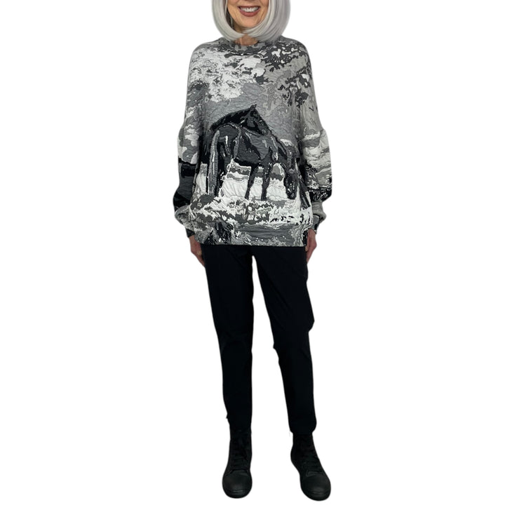 UNISEX HORSE GREYSCALE SWEATER
