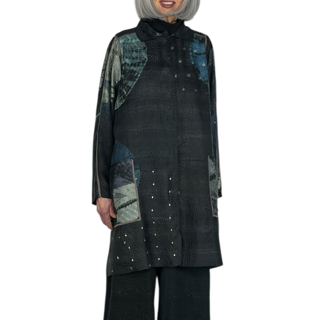 TIE DYE CIRCLE SHIBORI A-LINE DUSTER COAT