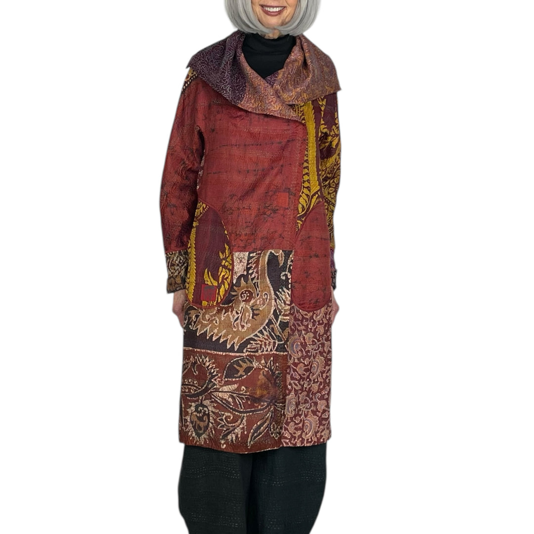 VINTAGE SILK KANTHA A-LINE COAT