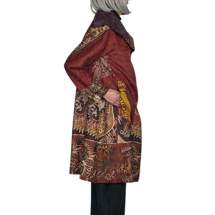 VINTAGE SILK KANTHA A-LINE COAT