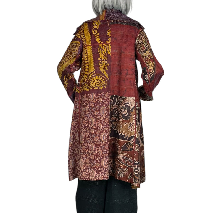 VINTAGE SILK KANTHA A-LINE COAT