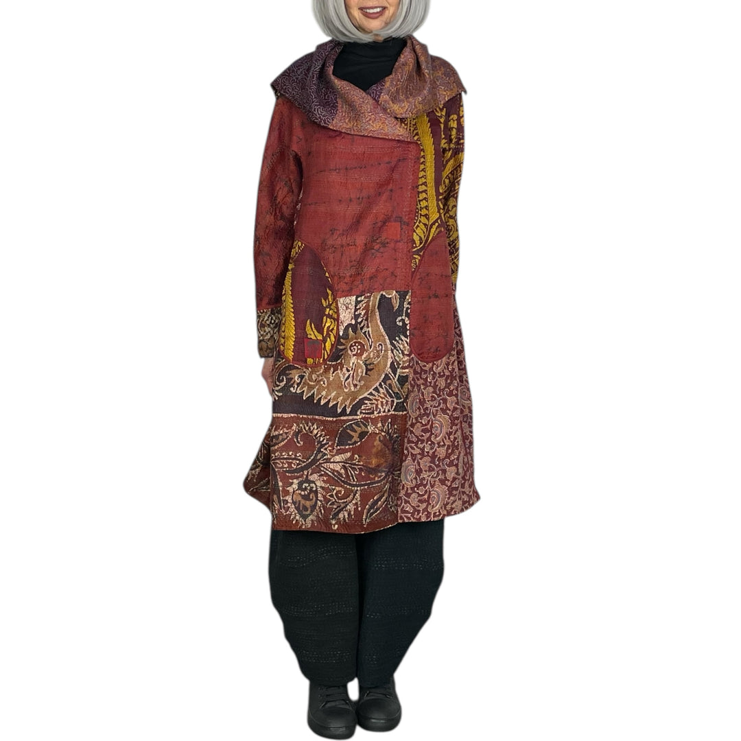 VINTAGE SILK KANTHA A-LINE COAT
