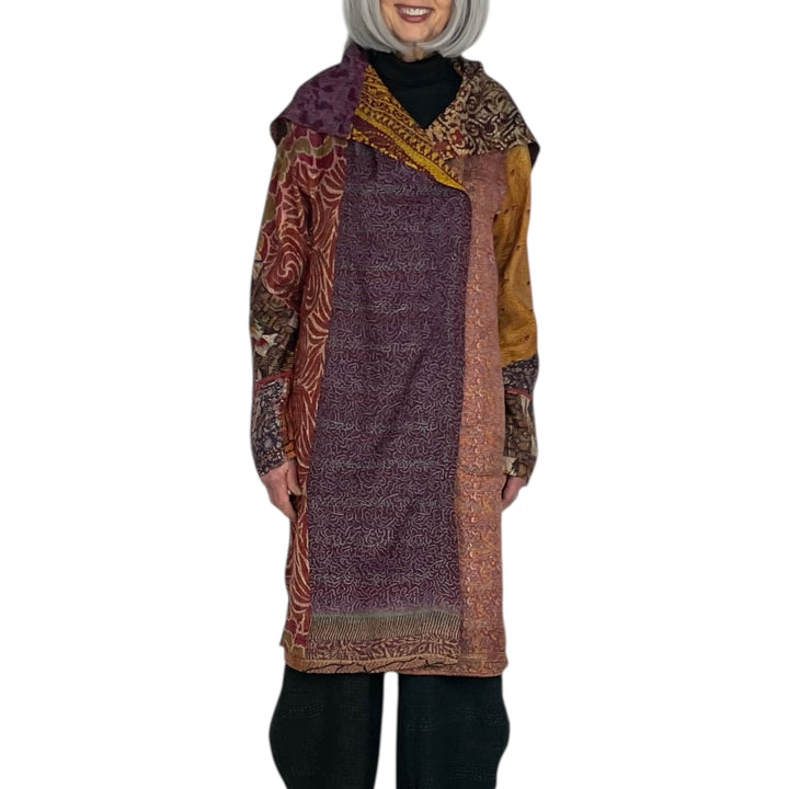 VINTAGE SILK KANTHA A-LINE COAT