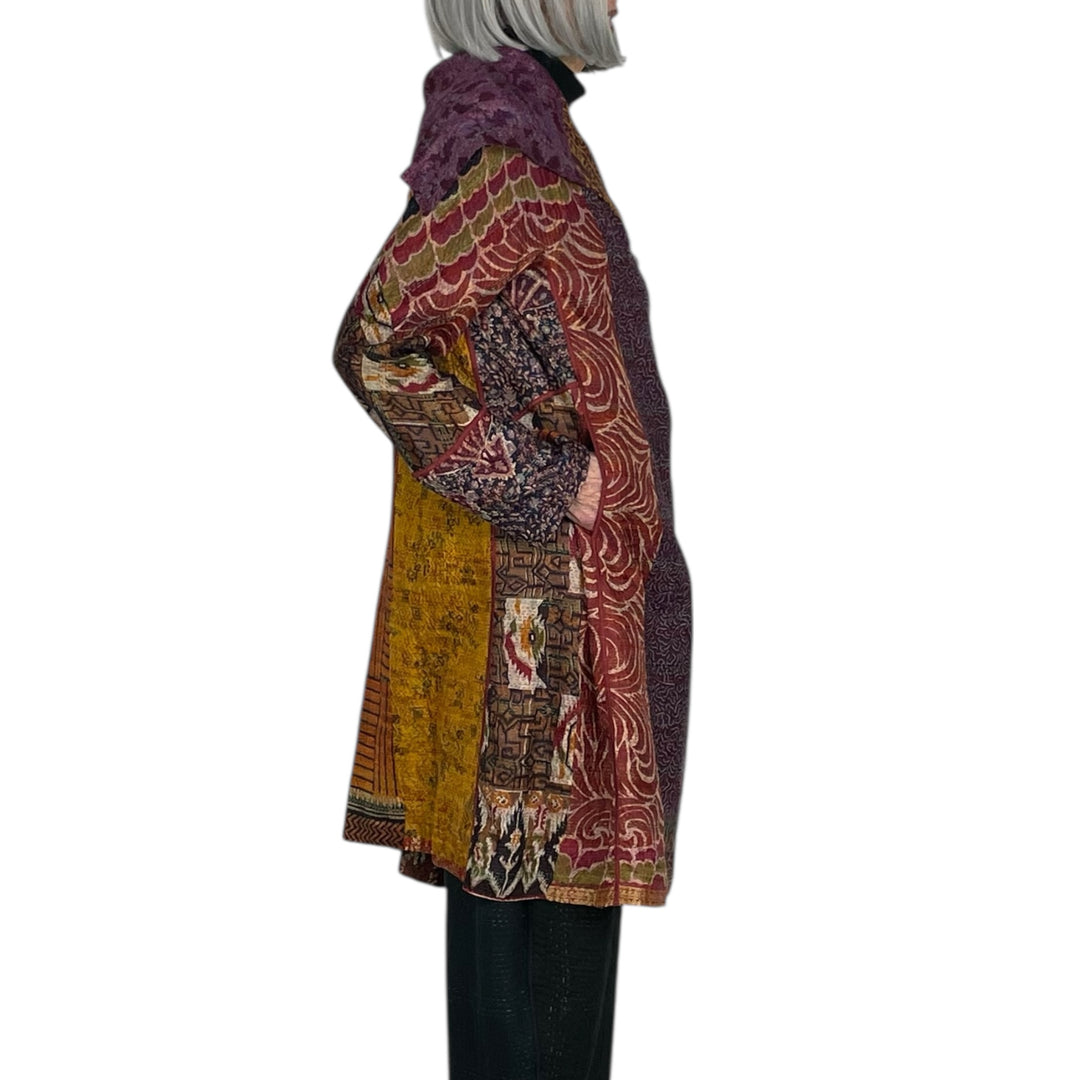 VINTAGE SILK KANTHA A-LINE COAT