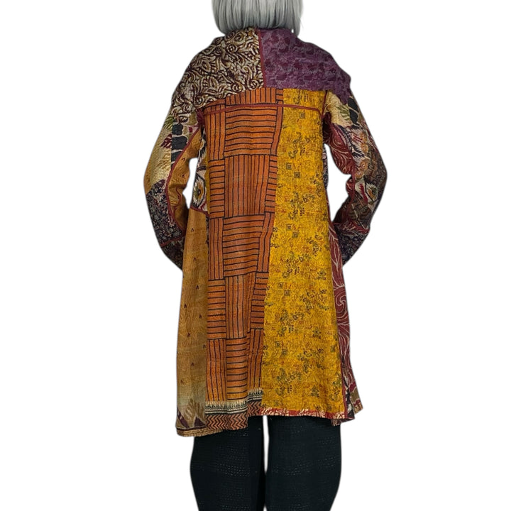 VINTAGE SILK KANTHA A-LINE COAT
