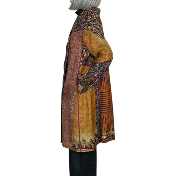 VINTAGE SILK KANTHA A-LINE COAT