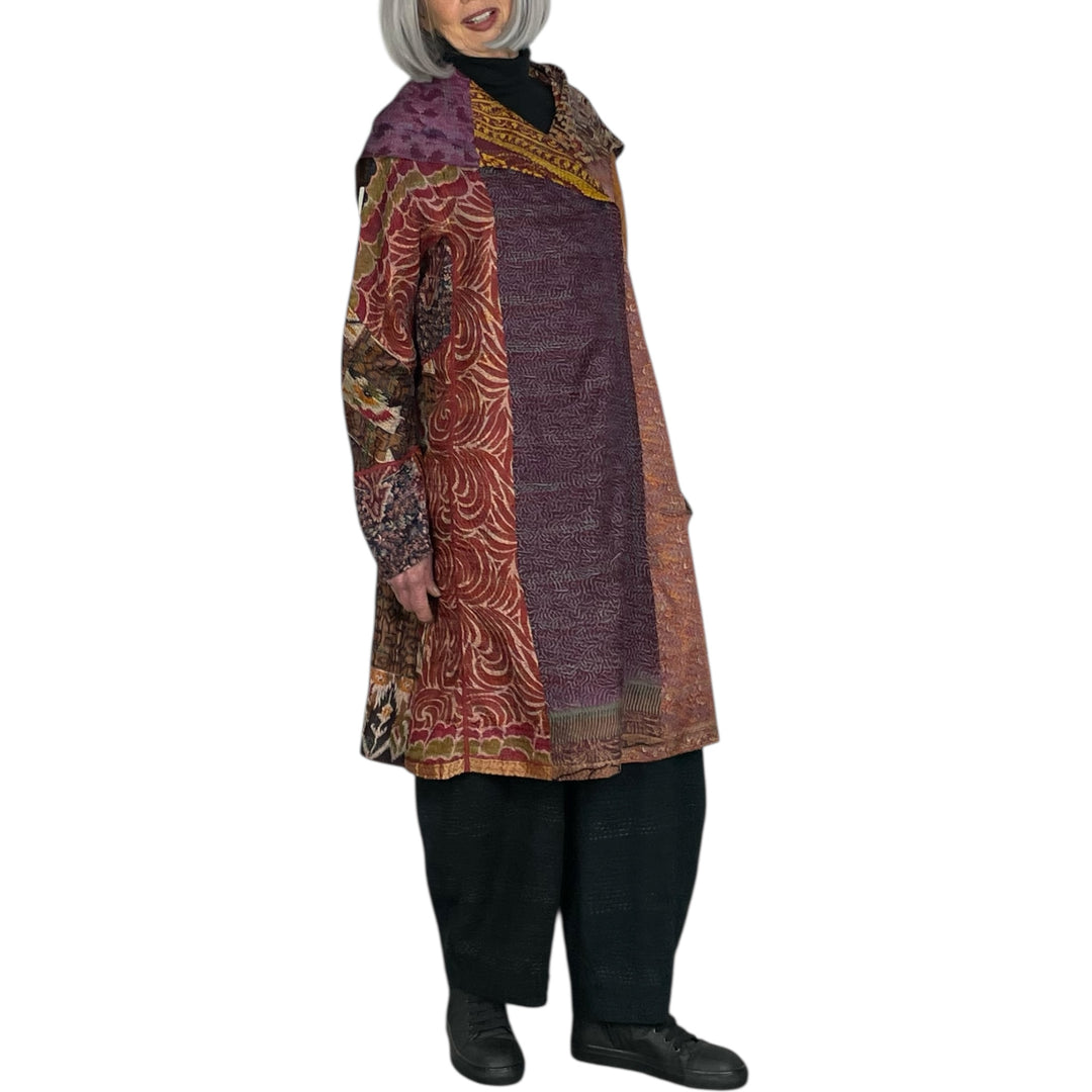 VINTAGE SILK KANTHA A-LINE COAT