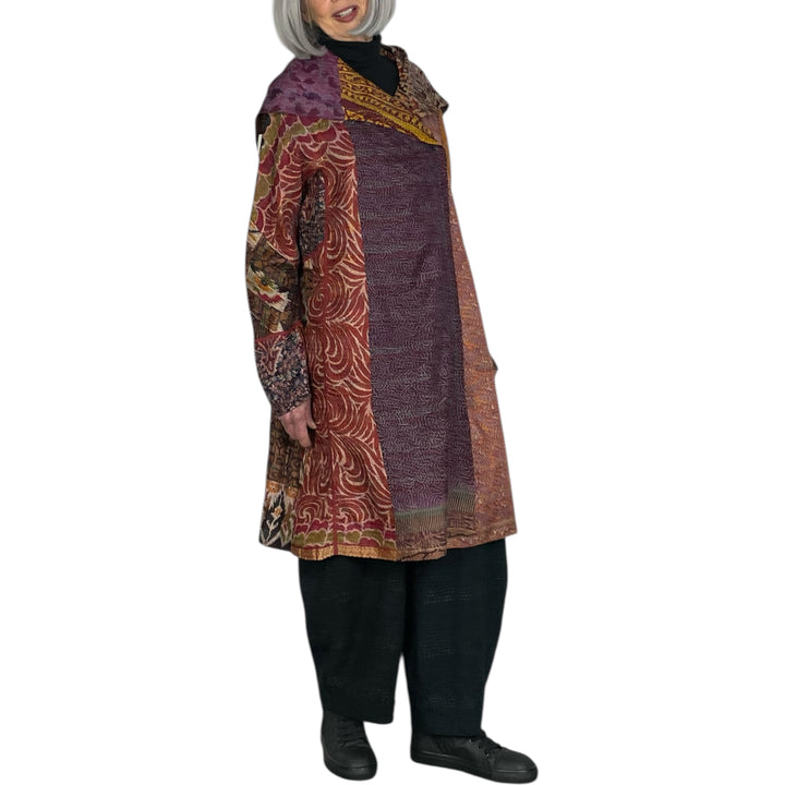 VINTAGE SILK KANTHA A-LINE COAT